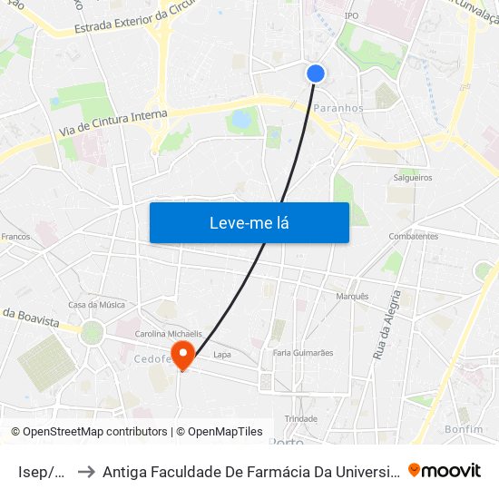 Isep/Agra to Antiga Faculdade De Farmácia Da Universidade Do Porto map