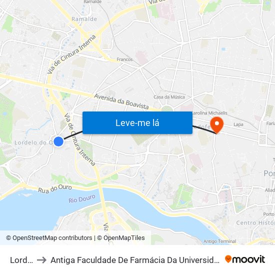 Lordelo to Antiga Faculdade De Farmácia Da Universidade Do Porto map