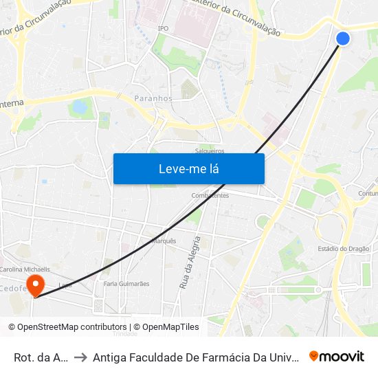 Rot. da Areosa to Antiga Faculdade De Farmácia Da Universidade Do Porto map