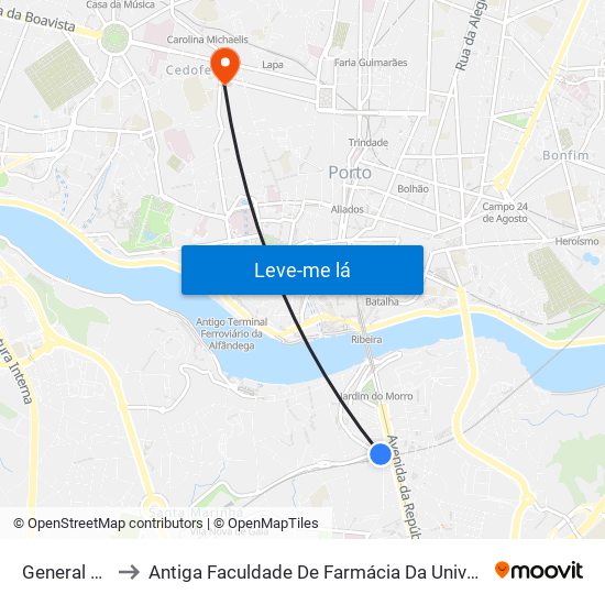 General Torres to Antiga Faculdade De Farmácia Da Universidade Do Porto map