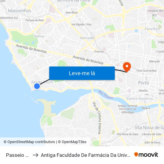 Passeio Alegre to Antiga Faculdade De Farmácia Da Universidade Do Porto map