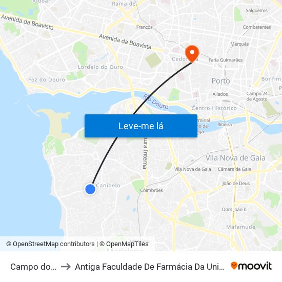Campo do Monte to Antiga Faculdade De Farmácia Da Universidade Do Porto map