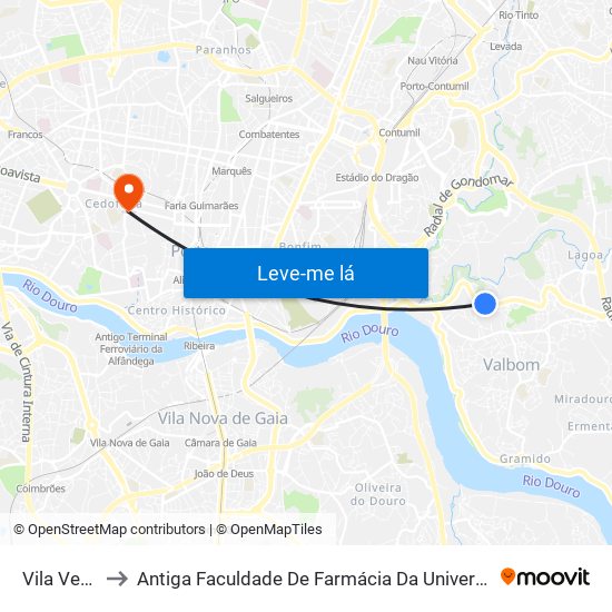 Vila Verde 1 to Antiga Faculdade De Farmácia Da Universidade Do Porto map