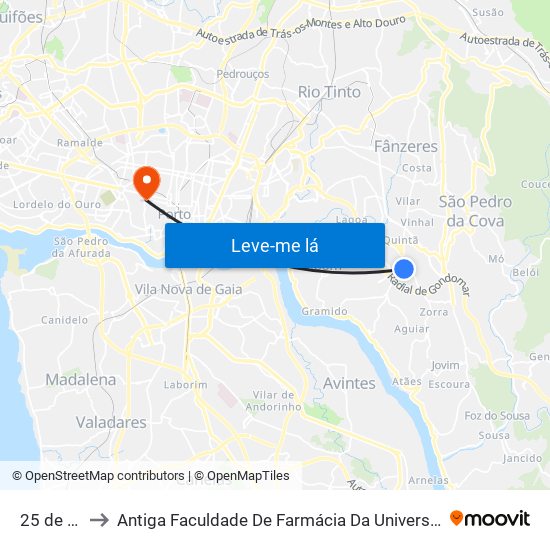 25 de Abril to Antiga Faculdade De Farmácia Da Universidade Do Porto map