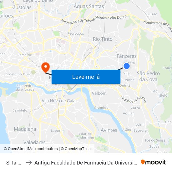 S.Ta Cruz to Antiga Faculdade De Farmácia Da Universidade Do Porto map