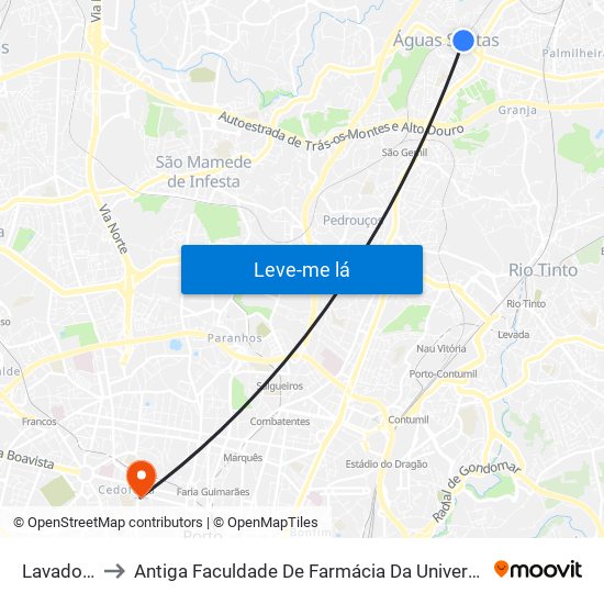 Lavadouros to Antiga Faculdade De Farmácia Da Universidade Do Porto map