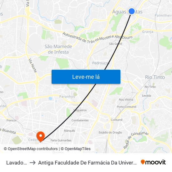 Lavadouros to Antiga Faculdade De Farmácia Da Universidade Do Porto map