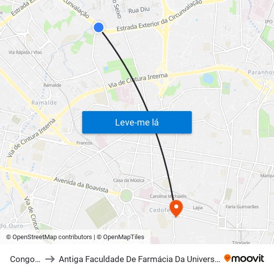 Congostas to Antiga Faculdade De Farmácia Da Universidade Do Porto map
