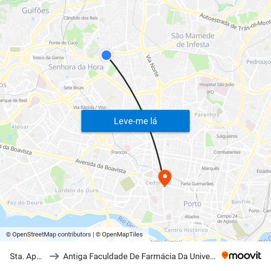 Sta. Apolonia to Antiga Faculdade De Farmácia Da Universidade Do Porto map