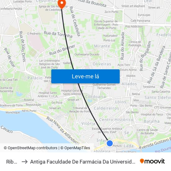 Ribeira to Antiga Faculdade De Farmácia Da Universidade Do Porto map