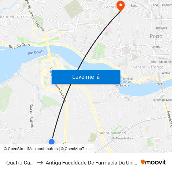 Quatro Caminhos to Antiga Faculdade De Farmácia Da Universidade Do Porto map