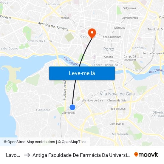 Lavouras to Antiga Faculdade De Farmácia Da Universidade Do Porto map