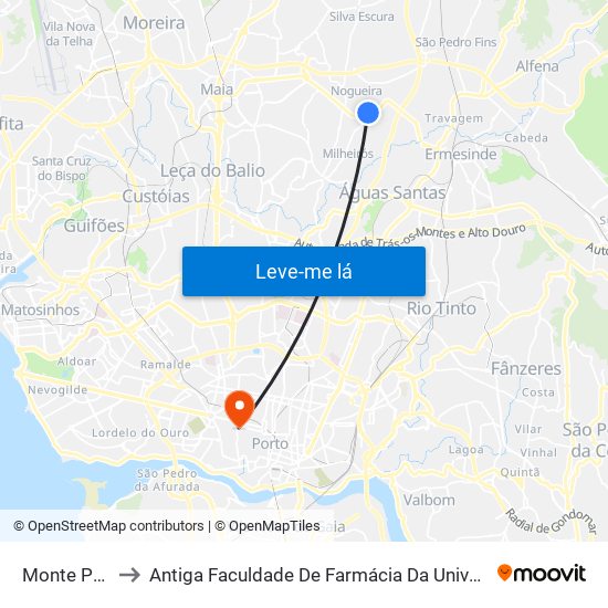 Monte Penedo to Antiga Faculdade De Farmácia Da Universidade Do Porto map