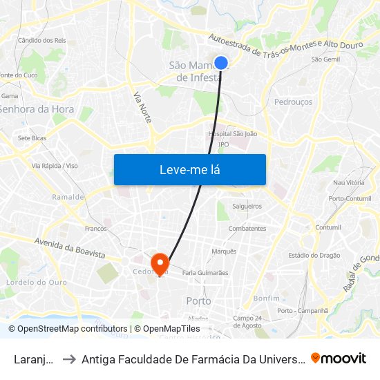 Laranjeiras to Antiga Faculdade De Farmácia Da Universidade Do Porto map