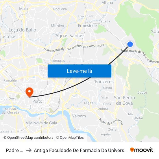 Padre Vale to Antiga Faculdade De Farmácia Da Universidade Do Porto map