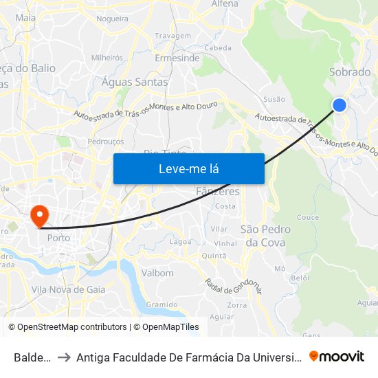 Baldeirão to Antiga Faculdade De Farmácia Da Universidade Do Porto map