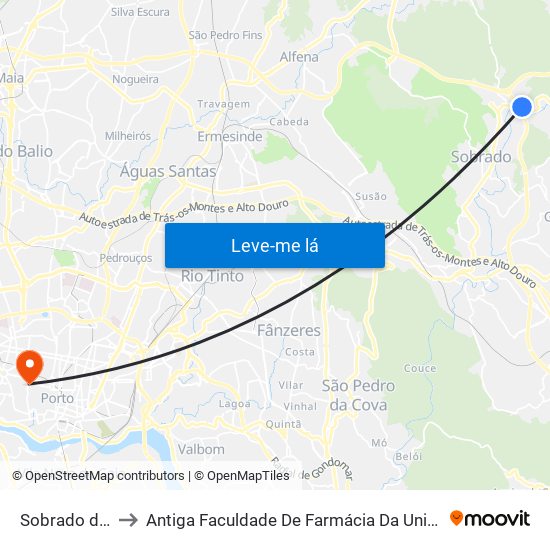Sobrado de Cima to Antiga Faculdade De Farmácia Da Universidade Do Porto map