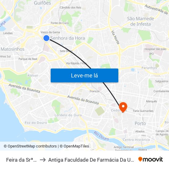 Feira da Srª da Hora to Antiga Faculdade De Farmácia Da Universidade Do Porto map