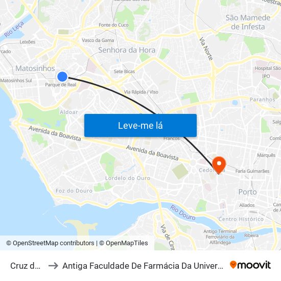 Cruz de Pau to Antiga Faculdade De Farmácia Da Universidade Do Porto map