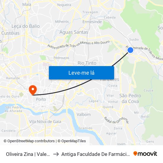 Oliveira Zina | Vale Achas | Vale Chãs to Antiga Faculdade De Farmácia Da Universidade Do Porto map