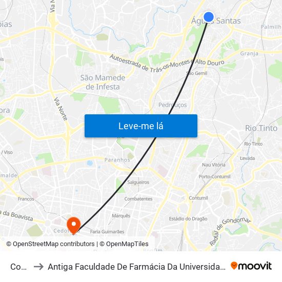 Corga to Antiga Faculdade De Farmácia Da Universidade Do Porto map