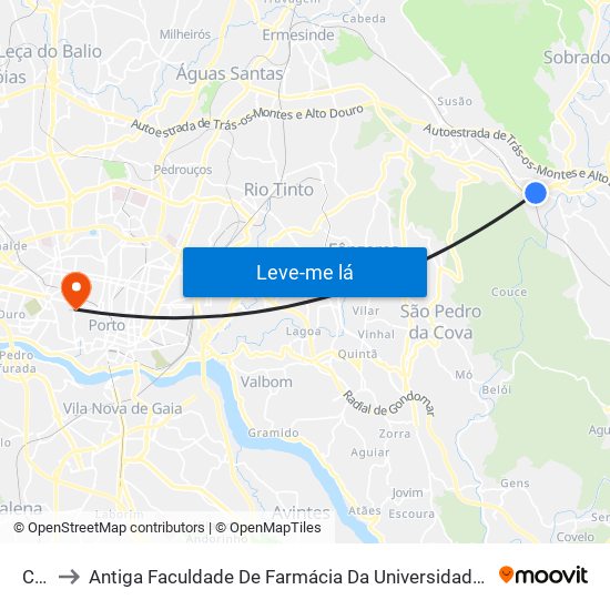 Chã to Antiga Faculdade De Farmácia Da Universidade Do Porto map