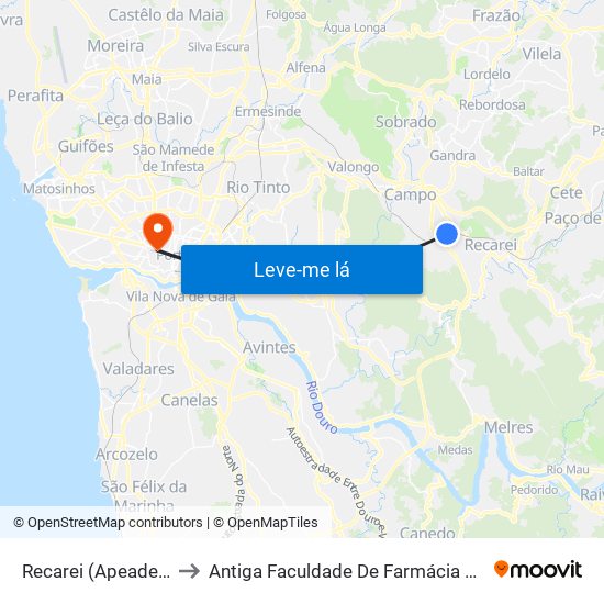 Recarei (Apeadeiro Terronhas) to Antiga Faculdade De Farmácia Da Universidade Do Porto map