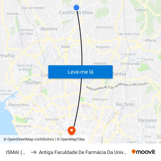 ISMAI (Metro) to Antiga Faculdade De Farmácia Da Universidade Do Porto map
