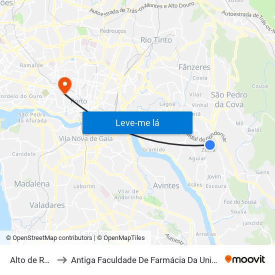 Alto de Ramalde to Antiga Faculdade De Farmácia Da Universidade Do Porto map