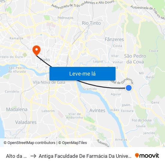 Alto da Touta to Antiga Faculdade De Farmácia Da Universidade Do Porto map