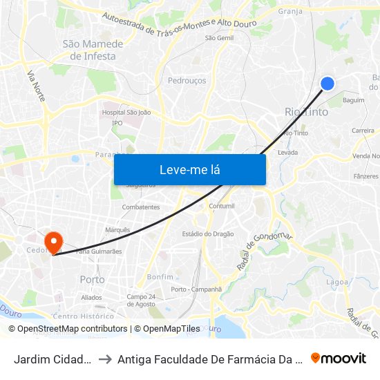 Jardim Cidade Rio Tinto to Antiga Faculdade De Farmácia Da Universidade Do Porto map