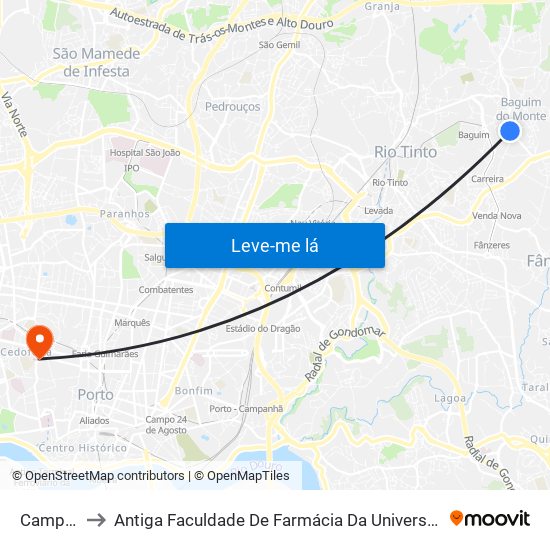 Campinho to Antiga Faculdade De Farmácia Da Universidade Do Porto map