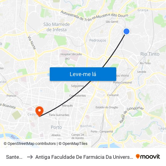 Santegãos to Antiga Faculdade De Farmácia Da Universidade Do Porto map