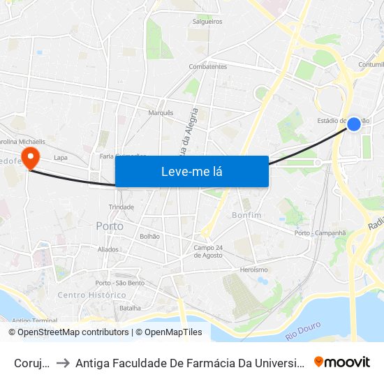 Corujeira to Antiga Faculdade De Farmácia Da Universidade Do Porto map