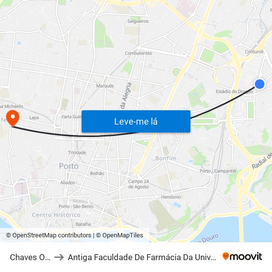Chaves Oliveira to Antiga Faculdade De Farmácia Da Universidade Do Porto map
