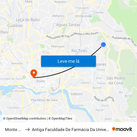 Monte Pedro to Antiga Faculdade De Farmácia Da Universidade Do Porto map