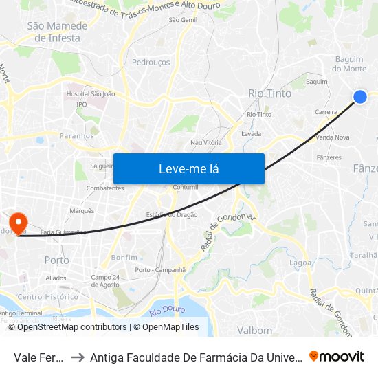 Vale Ferreiros to Antiga Faculdade De Farmácia Da Universidade Do Porto map