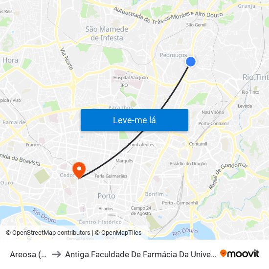 Areosa (Feira) to Antiga Faculdade De Farmácia Da Universidade Do Porto map