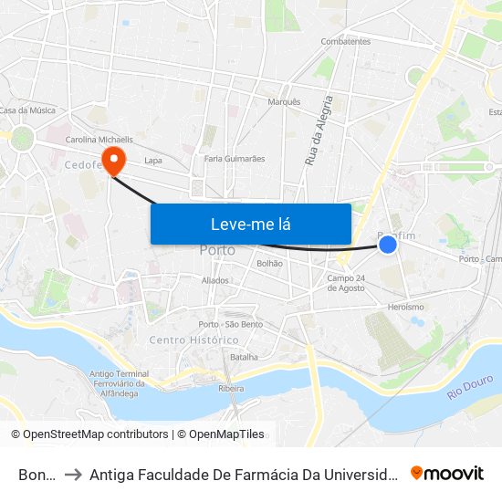 Bonfim to Antiga Faculdade De Farmácia Da Universidade Do Porto map