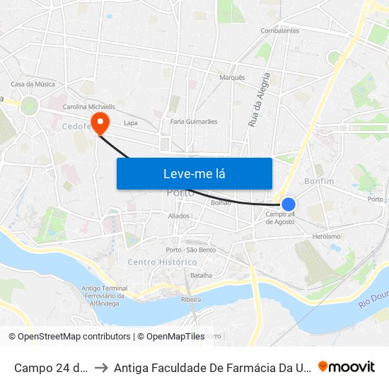 Campo 24 de Agosto to Antiga Faculdade De Farmácia Da Universidade Do Porto map