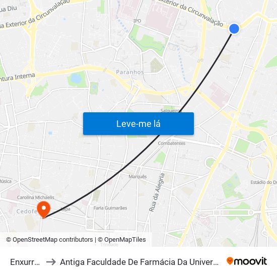 Enxurreiras to Antiga Faculdade De Farmácia Da Universidade Do Porto map