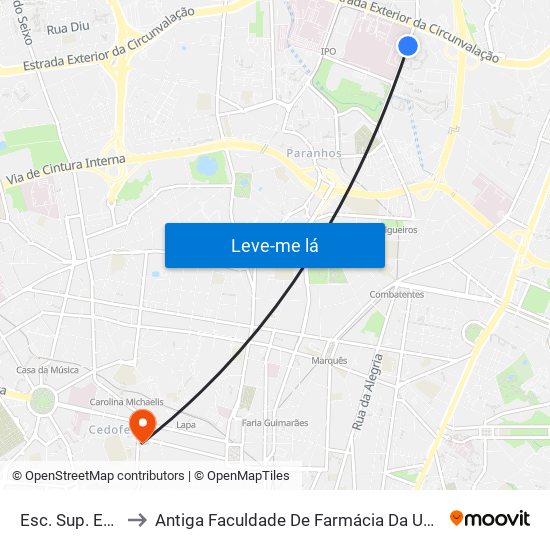 Esc. Sup. Educação to Antiga Faculdade De Farmácia Da Universidade Do Porto map