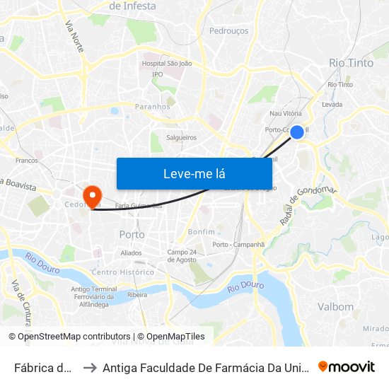 Fábrica do Cobre to Antiga Faculdade De Farmácia Da Universidade Do Porto map