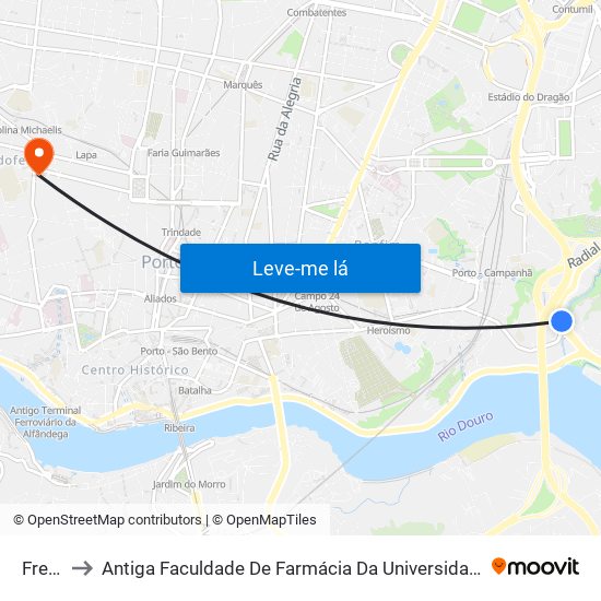 Freixo to Antiga Faculdade De Farmácia Da Universidade Do Porto map