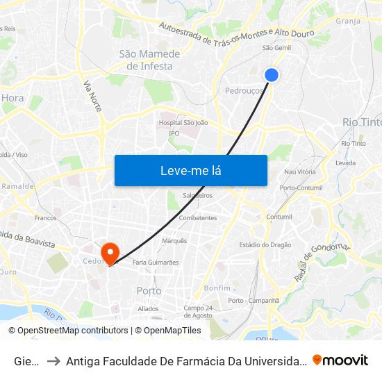 Giesta to Antiga Faculdade De Farmácia Da Universidade Do Porto map