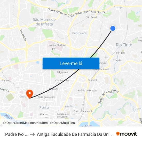 Padre Ivo Tonelli to Antiga Faculdade De Farmácia Da Universidade Do Porto map