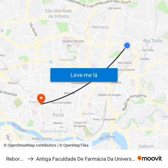 Rebordãos to Antiga Faculdade De Farmácia Da Universidade Do Porto map