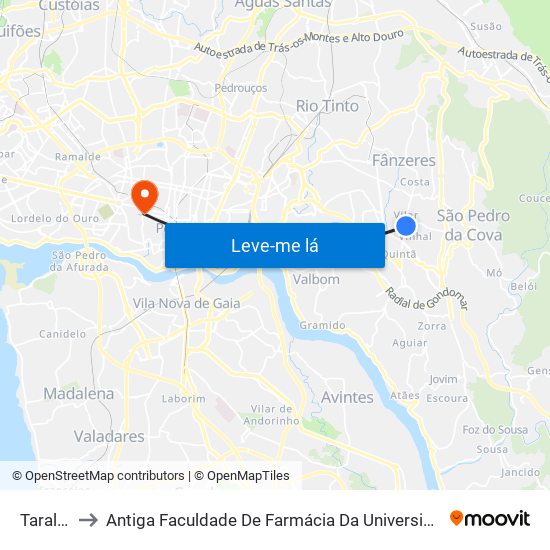 Taralhão to Antiga Faculdade De Farmácia Da Universidade Do Porto map