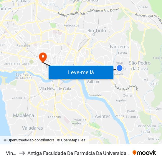 Vinhal to Antiga Faculdade De Farmácia Da Universidade Do Porto map