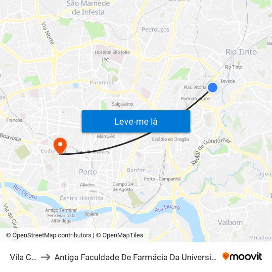 Vila Cova to Antiga Faculdade De Farmácia Da Universidade Do Porto map